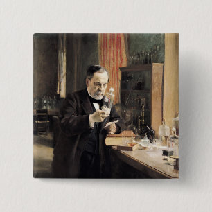 Louis Pasteur in zijn Laboratorium, 1885 Vierkante Button 5,1 Cm
