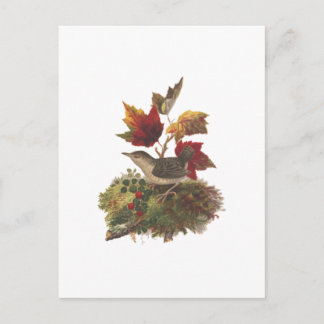 Louis Prang Vogel met herfstloof (1873) Kunst Feestdagenkaart