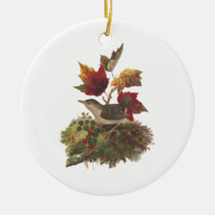 Louis Prang Vogel met herfstloof (1873) Kunst Keramisch Ornament
