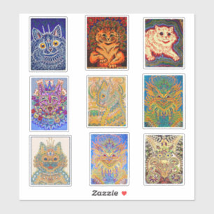 Louis Wain, 9 Psychedelic Cat Paintings Sticker