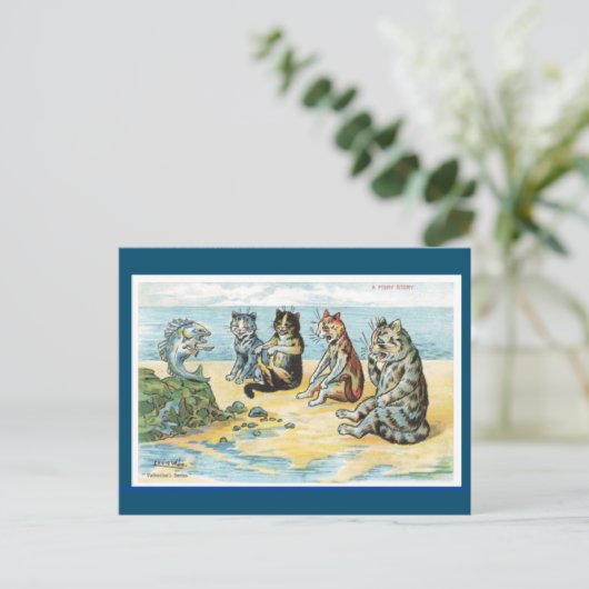 Louis Wain,A Fishy Story, Cat Art Postcard Briefkaart (Staand voorkant)