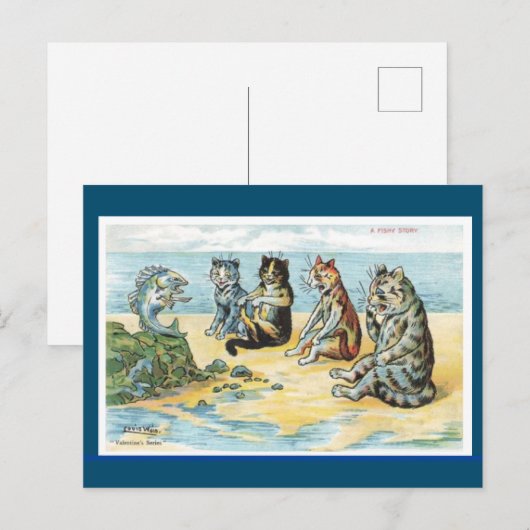 Louis Wain,A Fishy Story, Cat Art Postcard Briefkaart (Voorkant / Achterkant)