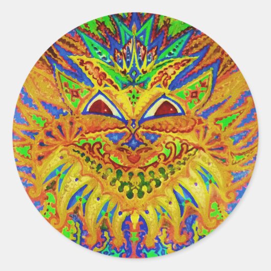Louis Wain - Blauwe Paisley Kat Ronde Sticker (Voorkant)