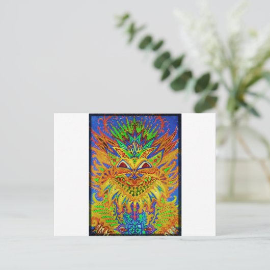 Louis Wain - Blue Paisley Cat Briefkaart (Staand voorkant)