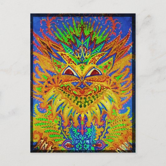 Louis Wain - Blue Paisley Cat Briefkaart (Voorkant)