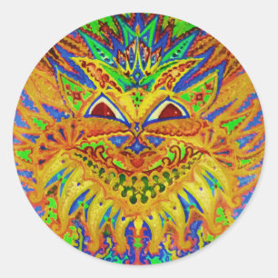Louis Wain - Blue Paisley Cat Ronde Sticker