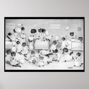Louis Wain Cat Art Be Good cat pillow gevecht Poster