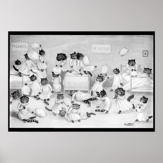 Louis Wain Cat Art Be Good cat pillow gevecht Poster (Voorkant)
