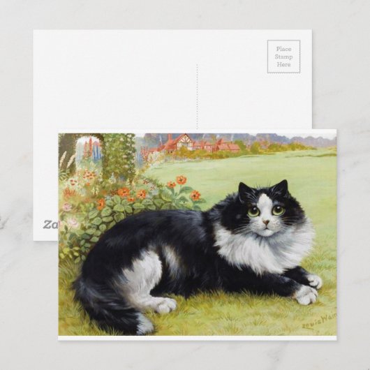 Louis Wain Cat, Black & White Cat Briefkaart (Voorkant / Achterkant)