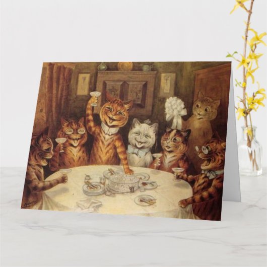 LOUIS WAIN CAT CATS KERSTFEEST GROET KAART (Gele Bloem)