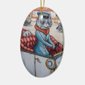 Louis Wain Cat Chaffeur Kerstmis Keramisch Ornament (Links)