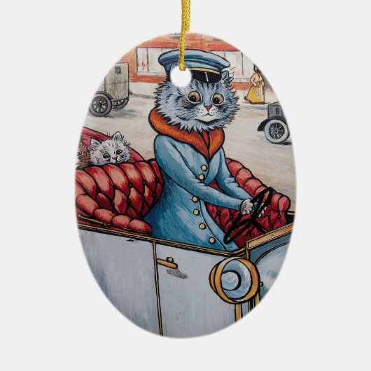 Louis Wain Cat Chaffeur Kerstmis Keramisch Ornament (Voorkant)