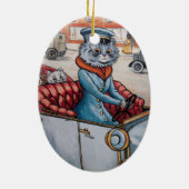 Louis Wain Cat Chaffeur Kerstmis Keramisch Ornament (Achterkant)