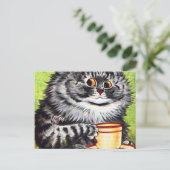 Louis Wain Cat Drink koffie Briefkaart (Staand voorkant)