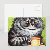 Louis Wain Cat Drink koffie Briefkaart (Voorkant / Achterkant)