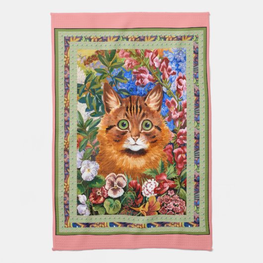 Louis Wain Cat en Flowers Kitchen Towel Theedoek (Verticaal)