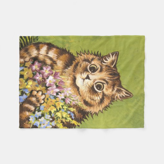 Louis Wain Cat met bloemen Fleece Deken (Voorkant (Horizontaal))
