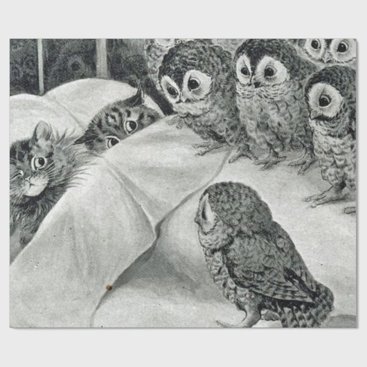 Louis Wain Cat Nightmare Owl Bird Cadeaupapier (Vlak)