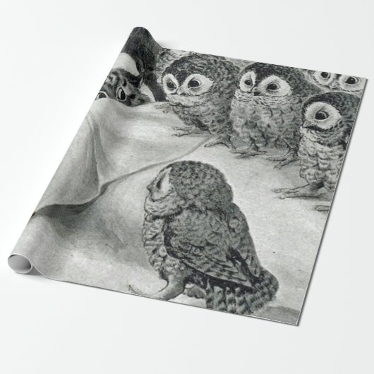Louis Wain Cat Nightmare Owl Bird Cadeaupapier (Uitgerold)