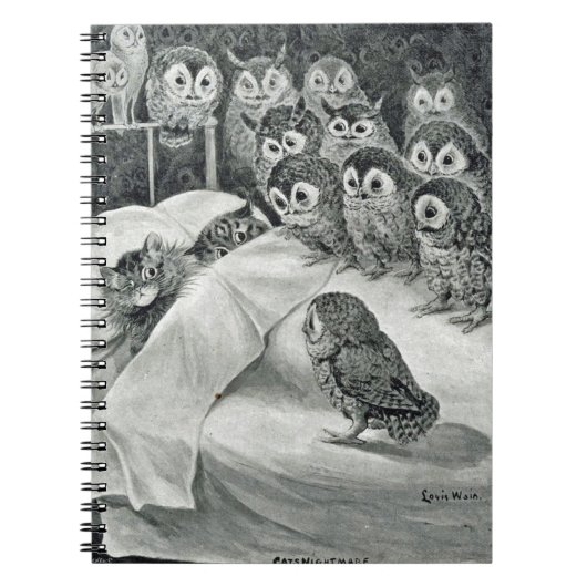 Louis Wain Cat Nightmare Owl Bird Notitieboek (Voorkant)
