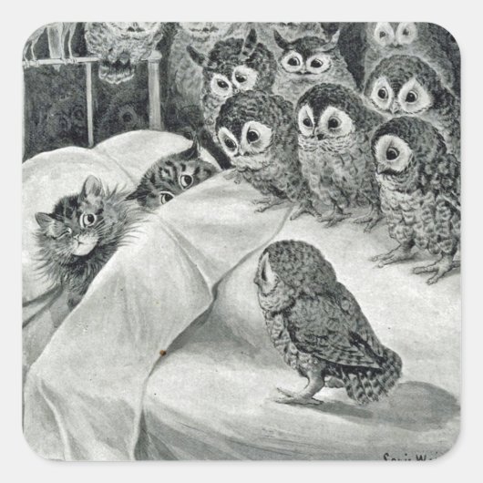 Louis Wain Cat Nightmare Owl Bird Vierkante Sticker (Voorkant)