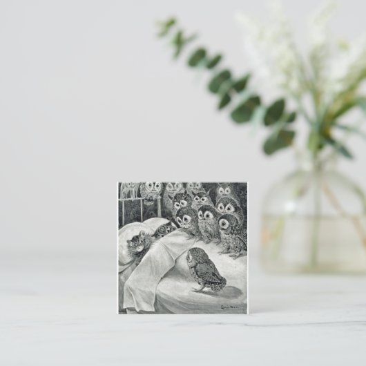 Louis Wain Cat Nightmare Owl Bird Vierkante Visitekaartje (Staand voorkant)