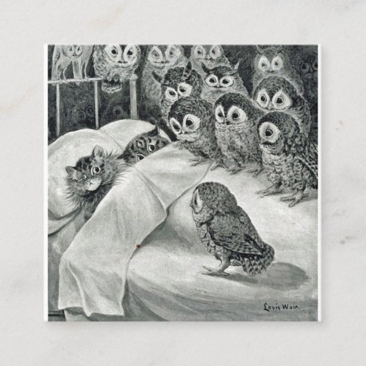 Louis Wain Cat Nightmare Owl Bird Vierkante Visitekaartje (Voorkant)