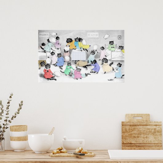  Louis Wain Cat Pillow Fight Poster Print (Keuken)
