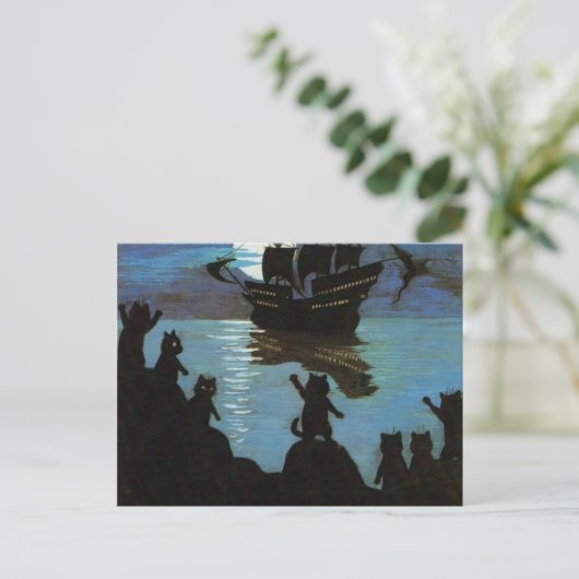 Louis Wain Cat Pirates Galleon in het motorlicht Briefkaart (Staand voorkant)
