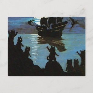 Louis Wain Cat Pirates Galleon in het motorlicht Briefkaart