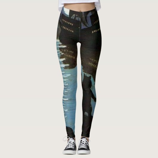 Louis Wain Cat Pirates Galleon in het motorlicht Leggings (Voorkant)