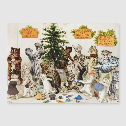 Louis Wain Cats Christmas Party Magnetic Card (Voorkant)