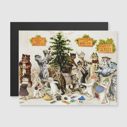 Louis Wain Cats Christmas Party Magnetic Card Magnetische Uitnodiging (Voorkant / Achterkant)