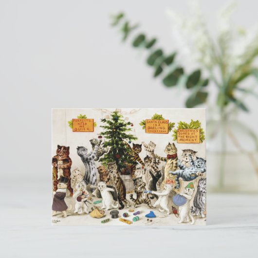Louis Wain Cats Christmas Tree Decorating Party Feestdagenkaart (Staand voorkant)