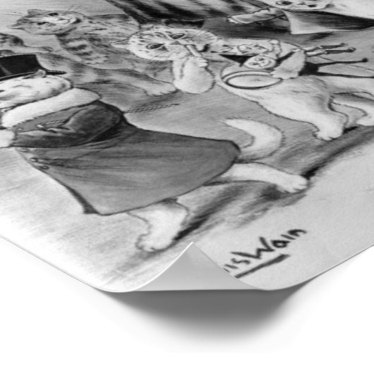 Louis Wain Cats Decorting Kerstmis Tree Poster (Hoek)