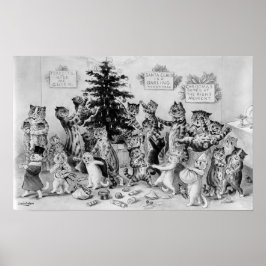 Louis Wain Cats Decorting Kerstmis Tree Poster