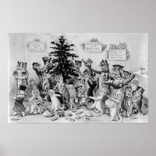 Louis Wain Cats Decorting Kerstmis Tree Poster (Voorkant)