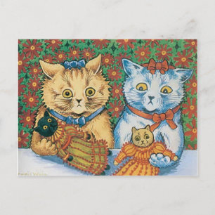 Louis Wain Cats holding Teddy Bears Briefkaart
