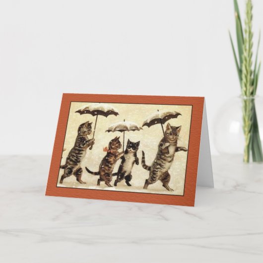 Louis Wain Cats met het Wenskaart van Paraplu's Feestdagen Kaart (Voorkant)