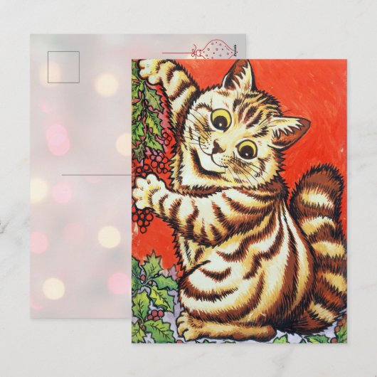 Louis Wain Christmas Cat Decorating Personalized Feestdagenkaart (Voorkant / Achterkant)