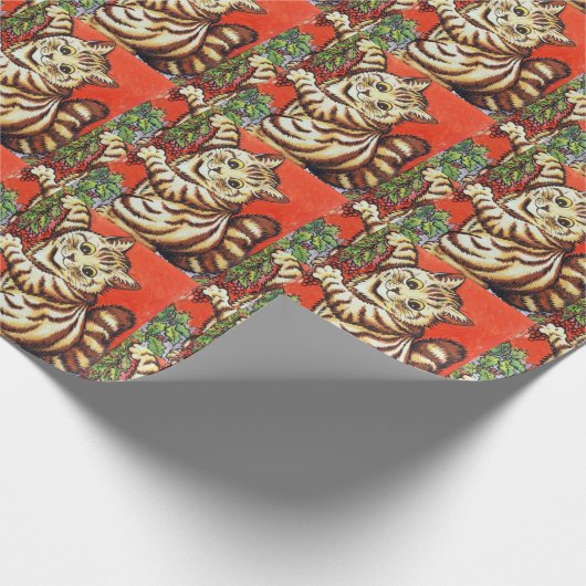 Louis Wain Christmas Cat Decorating Tree Cadeaupapier (Hoek)