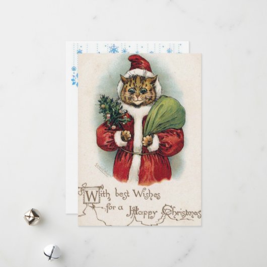 Louis Wain Christmas Cat Flat Greeting Card Feestdagenkaart (Voorkant / Achterkant in situ)
