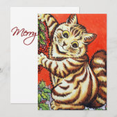 Louis Wain Christmas Cat Flat Holiday Card Feestdagenkaart (Voorkant / Achterkant)