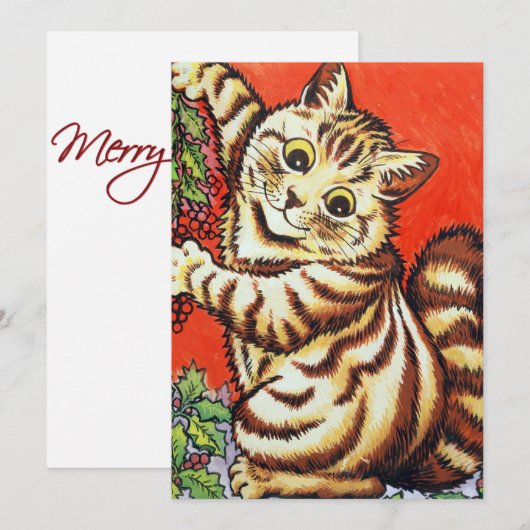 Louis Wain Christmas Cat Flat Holiday Card Feestdagenkaart (Voorkant / Achterkant)