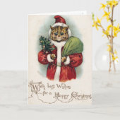 Louis Wain Christmas Cat Folded Greeting Card Kaart (Gele Bloem)