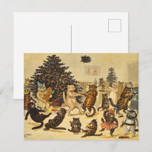 Louis Wain Christmas Party Cats Holiday Postcard Feestdagenkaart (Voorkant / Achterkant)