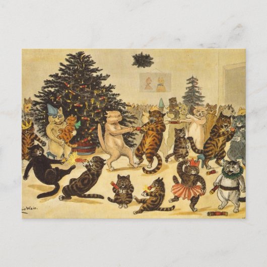Louis Wain Christmas Party Cats Holiday Postcard Feestdagenkaart (Voorkant)