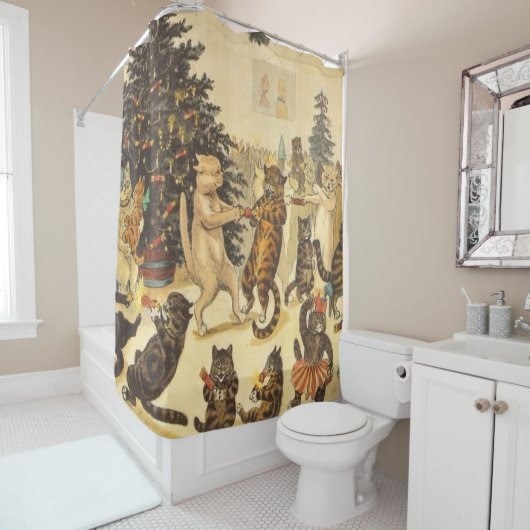 Louis Wain Christmas Party Douchegordijn (In situ)