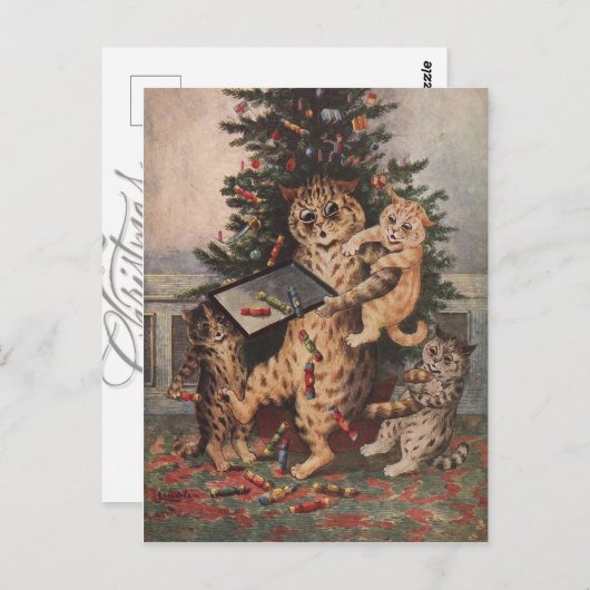 Louis Wain Christmas Time in Catland Briefkaart (Voorkant / Achterkant)