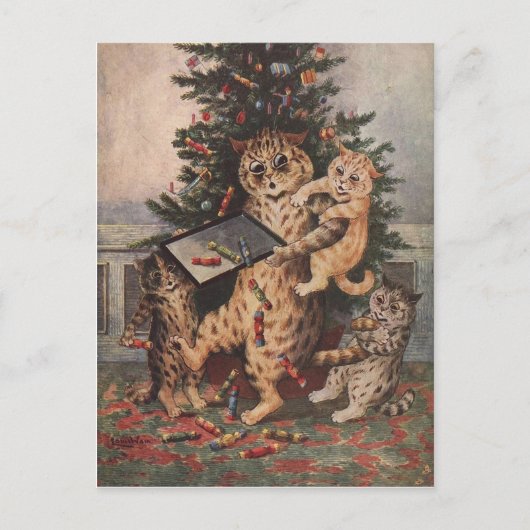 Louis Wain Christmas Time in Catland Briefkaart (Voorkant)